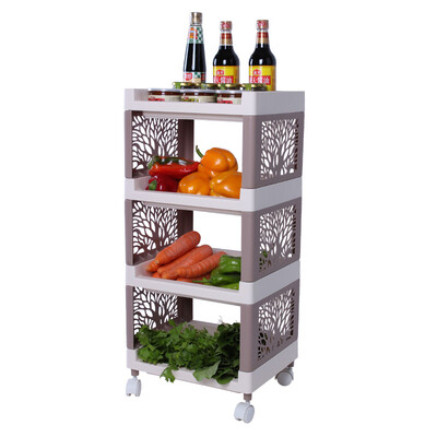 

Ailaiya bathroom kitchen rack storage rack plastic square tree with wheel finishing frame four layers beige J1803