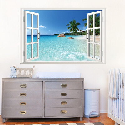 

mymei Decals Wall Sticker Decor Beach Sea Window Scenery 90CM*60CM Mural