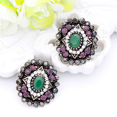 

NewStyle Turkish Women Round Resin Vintage Earrings Antique Gold Color Indian Stud Earring Fashion Jewelry Bridal Wedding Bijoux