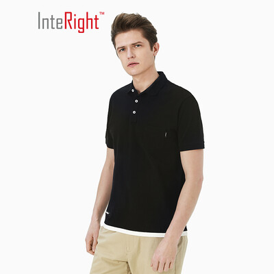 

INTERIGHT cotton polo shirt mens trend fake two short sleeve gray XL
