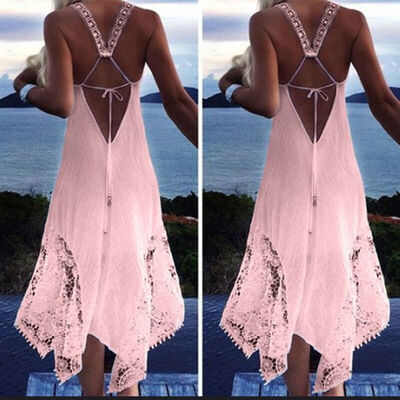 

Try Everything Backless Sexy Dress Women Summer 2018 Plus Size Lace Dress Women White Loose Splicing Irregular Long Dress Summer