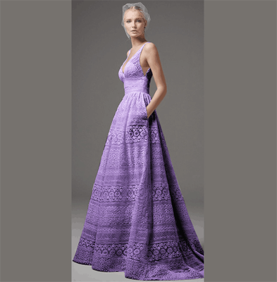 

Womens Elegant Lace Deep V-Neck Dress with Fitted Bodice