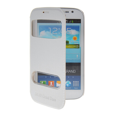 

MOONCASE View Window Leather Side Flip Pouch Stand Shell Back Case Cover for Samsung Galaxy Grand Duos i9080 i9082 White