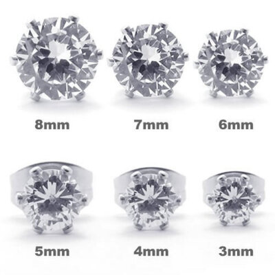 

Hpolw Stainless Steel CZ Stud Earrings Set, Mens Womens, 1 Pair, Silver, 3-8mm