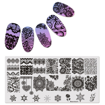 

1Pc Прямоугольная тисняльная тарелка Nail Art Stamp Template Lace Flower Design Image Plate 12 * 6cm Mezerdoo 31