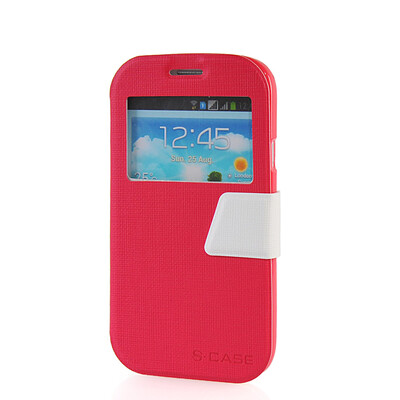 

MOONCASE View Window Leather Side Flip Ultra Slim Shell Back ЧЕХОЛ ДЛЯ Samsung Galaxy Grand Duos i9080 i9082 Hot pink