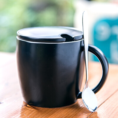 

Porcelain Soul Creative Gift Ceramic Mug Couple Coffee Mug Milk Cup Office Cup With Cover With Spoon Water Cup Matte Black 12oz