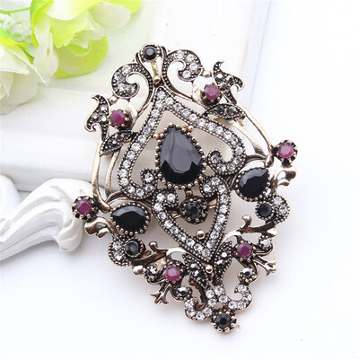 

Ethnic Turkish Brooch For Women Antique Gold Color Flower Resin Broches Brooches Pendant Dual-Purpose Arab Ladies Hijab Pins