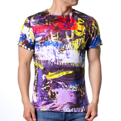 

Fashion Mens O-neck Colorful Flower Print Pullover T-Shirts
