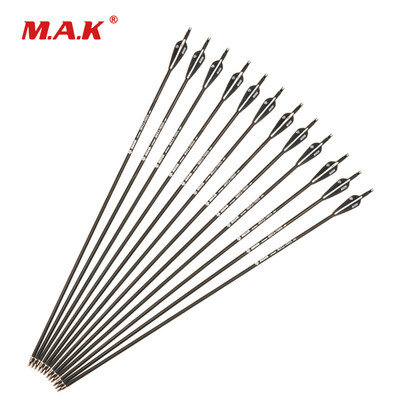 

12 pcs Mixed Carbon Arrow Length 30 Inches Spine 500 Black&White Feather for RecurveCompound Bow Archery Hunting