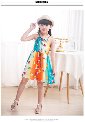 

Girls Korean dress summer dress childs dress 2018 new child shard vest halter skirt big girl beach dress