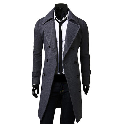 

CT&HF Men Elegant Temperament Woollen Coat Korea Leisure Simple Pure Color Long Sleeve Coat Men Lapel Thickening Coat