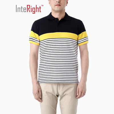 

INTERIGHT mens POLO shirt loop positioning color strip short sleeve yellow gray strip M