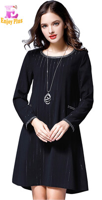 

XL XXL 3XL 4XL 5XL plus size office new autumn 2017 dress women long sleeve large size black stripe loose formal elegant