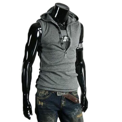 

Zogaa New Men's Vest Buttons Hooded