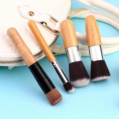 

11pcs Bamboo Handle Foundation Blending Makeup Brushes Set + Flat Angled Brush Burlywood&Silver