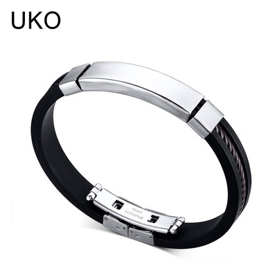 

UKO Cuff Bracelet Men Jewelry Stainless Steel Silicone Chain Souvenirs and gifts for Male 18cm