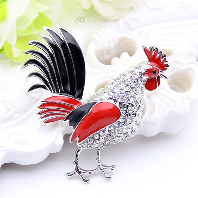 

Lucky Zodiac Animal Rooster Brooch Pin For Women Rhinestone Enamel Animal Brooches Broches Crystal Cock Jewelry Pins Cute Gift