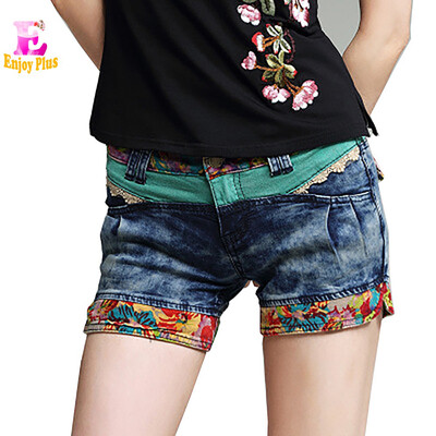 

S-XXL талия 72-82см хлопок старинный новый 2018 горячий шорты джинсы женщина лето брюки джинсовый синий цветок принт женский