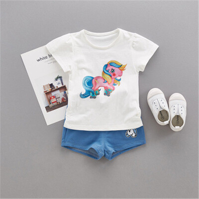 

Girls Clothing Sets 2018 New Summer Girls clothes cartoon Pattern Print Kids clothes T-shirt Red Shorts Children clothing