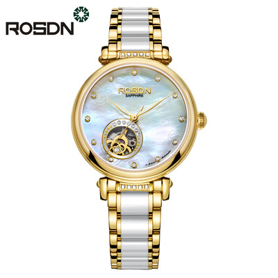 

ROSDN Women Watches Top Brand Luxury Automatic Mechanical Watch Lady Casual Fashion ceramics Strap Skeleton Wrist Watch