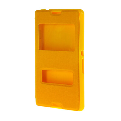 

MOONCASE Сторона Флип жесткий борт тонкий кожаный кронштейн Окно чехол для Sony Xperia E3 желтый