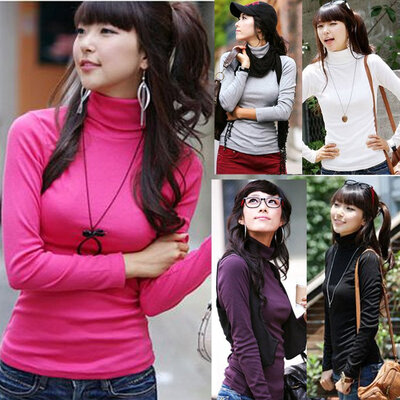 

Women Pullovers Turtleneck Long-sleeve Basic Shirt Solid Bottoming Shirt Tops
