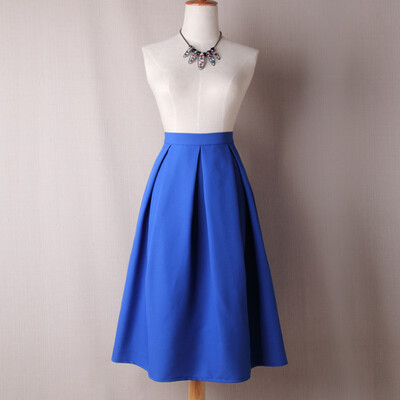 

BACHASH Women Pleated Skirts 2018 Spring Summer Vintage High Waist Knee Length Office Workwear Plus Size Solid Ball Gown Skirt