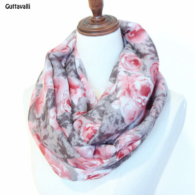 

Guttavalli Women Rose Flowers Print Кольцо шаль Vintage Мягкая петля Шарф Зимняя цветочная Chevron Charm Stripes Infinity Scarves