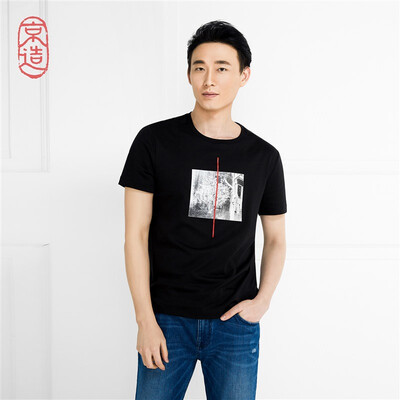 

JING ZAO Short-sleeved T-shirt for men Silky Long-staple cotton Printed Comfortable Black