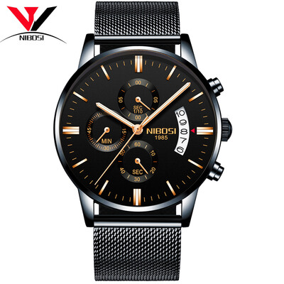 

NIBOSI Quartz Wrist Watch Male Clock Men Watch Fashion Top Brand Luxury Wristwatch Mesh Strap Stainless Steel Waterproof Relogios