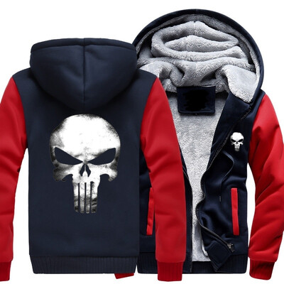 

New Winter Warm Hoodies Anime skull PUNISHER skull Hooded Coat Thick Zipper men cardigan Jacket Sweatshirt USA Size
