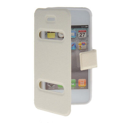 

MOONCASE View Window Leather Side Flip Pouch Stand Shell Back ЧЕХОЛ ДЛЯ Apple iPhone 4 / 4S White
