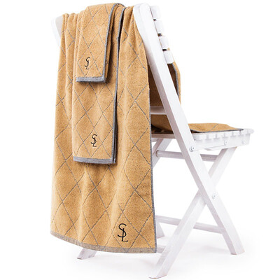 

Sanli cotton European Lingge cloth square towel towel towel gift gift box three sets of golden yellow
