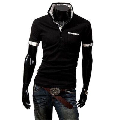 

Zogaa Mens Polo Shirt Grid Slim Fashion