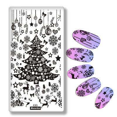 

Christmas Tree Theme Rectangle Nail Stamping Plate Snowman Snowflake Gifts Pattern Nail Art Stamp Template Image Stamp Plate C23
