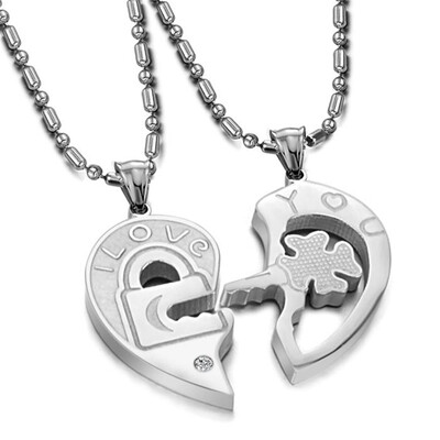 

Lock And Key Necklace Pendant lovers Accessories Men Women Couple Bamboo Chain Necklace Gifts OGX553