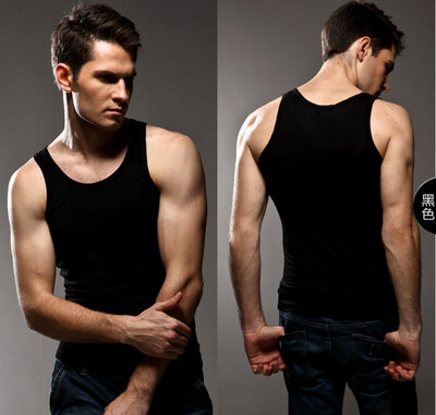 

high quality Mens Solid Color Underwear Lingerie Vest Lycra High Elasticity Wide Shoulder T-shirt