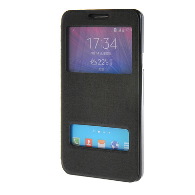 

MOONCASE Side Flip Hard board Slim Leather Bracket Window Case Cover for Samsung Galaxy Note 4 N9100 Black