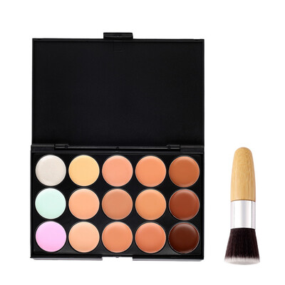 

15 Colors Concealer Flat Top Powder Brush Cosmetic Makeup Tool Wooden Handle Black & silver