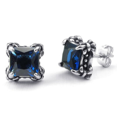 

Hpolw Mens Cubic Zirconia Stainless Steel Square Gothic Dragon Claw Stud Earrings Blue Silver