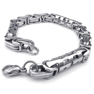 

Hpolw Mens silver Stainless Steel Biker Links Lobster Clasps Bracelet&hollow beautiful design Bracelet8mm03" Length 9