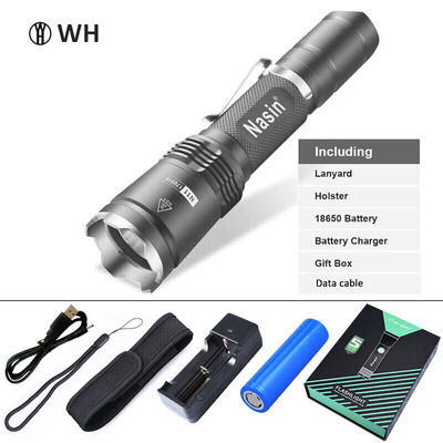 

WH Tactical Flashlight XM-L2U3 LED 930 Lumen Ultra Tactical LED Flashlight 6 Modes Water-Resistant Torch chargeable