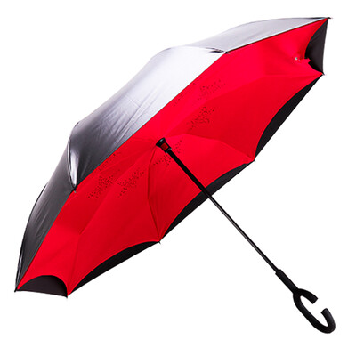 

Paradise Umbrella UPF50 double-layer car reverse umbrella full shading black plastic straight bar umbrella red