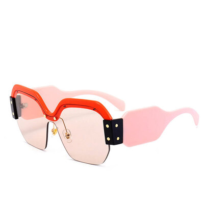 

Sexy Rimless негабаритных солнцезащитных очков женщин Vintage 2018 красный розовый роскошный бренд солнцезащитные очки для женщин заклепки большой каркас мужские оттенки