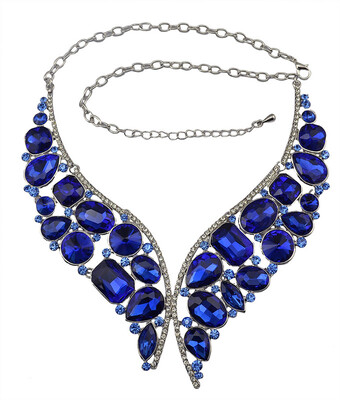 

Idealway New Fashion 2 Colors Blue Clear Crystal Rhinestone Necklace Earrings Women Wedding Jewelry Sets