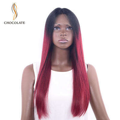 

CHOCOLATE Brazilian Remy Human Hair Long Straight Wigs For Women Pre Plucked Red Straight Lace Front Wig 200 Density 18 Inch