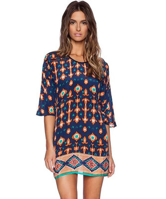 

Stylish Lady Women's New Fashion Retro Print 3/4 Sleeve O-neck Dress
