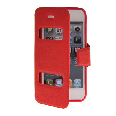

MOONCASE View Window Leather Side Flip Pouch Hard board Shell Back Case Cover for Apple iPhone 5 / 5S Red