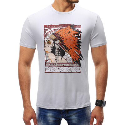 

Male 2018 Summer Short Sleeve Indian Print High Quality Shirt O-Neck Slim Men T-Shirt Tops Fashion Mens Tee Shirt T Shirts